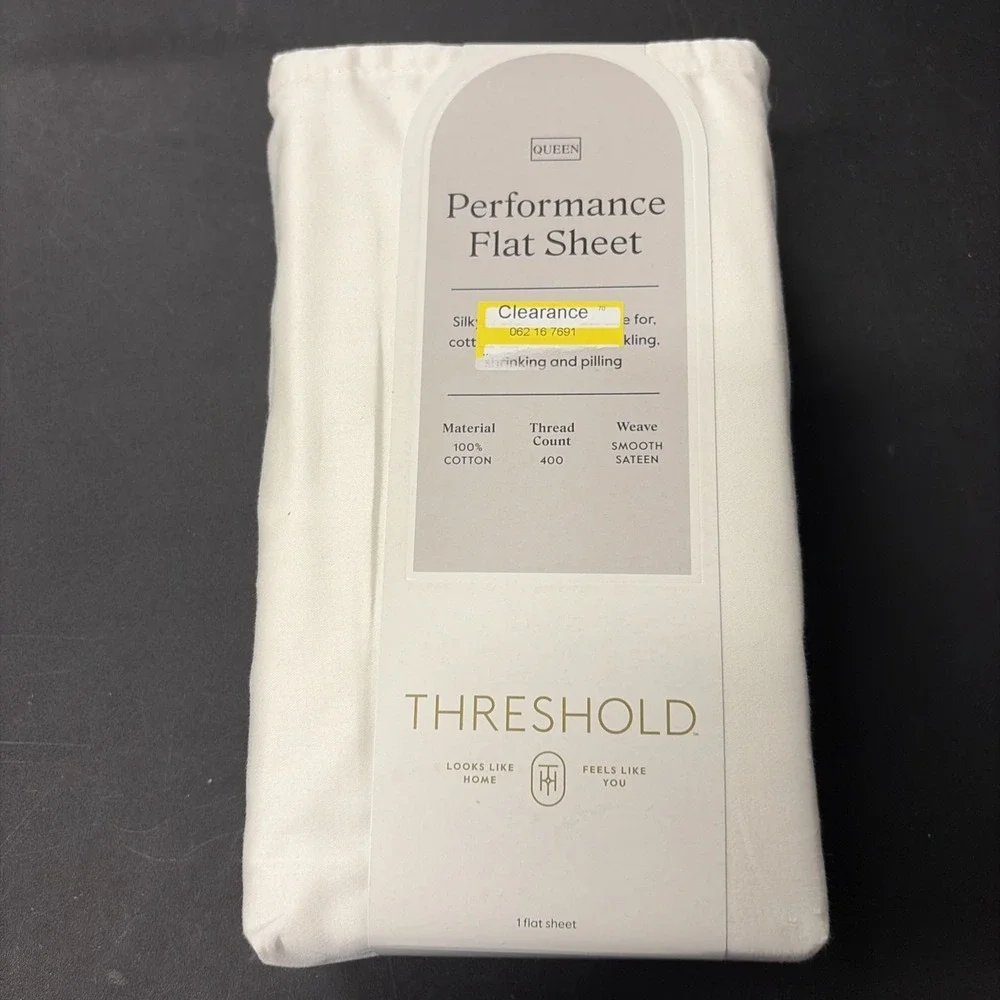 Threshold Queen 400 Thread Count Performance Flat Sheet In Sour Cream NWT